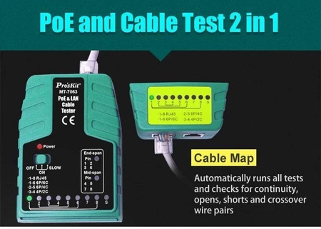 Tester LAN + PoE (RJ45, RJ11, RJ12), Proskit MT-7063