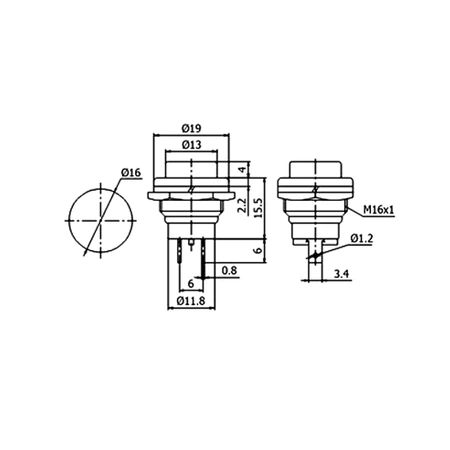 Przełącznik chwilowy OFF-(ON) reset niebieski PBS-26BBL