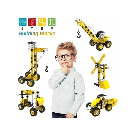 Klocki Konstrukcyjne: Maszyny, Pojazdy Budowlane, Dźwig, Wiatrak, Ciężarówka 8w1, 100 elementów
