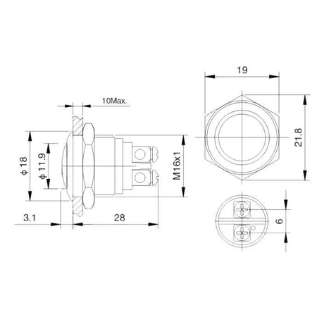 Przycisk PBW-16AS wandaloodporny bistabilny 2A 250V klawisz wypukły