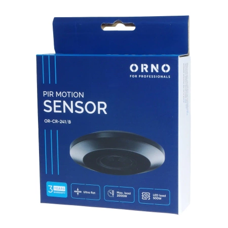 Czujnik ruchu PIR 360st 2000W, ultra płaski, IP20, czarny ORNO OR-CR-241