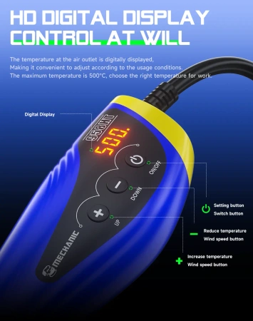 Opalarka hot air 958HT, 600 W, 100–550°C, cyfrowa, przenośna, Mechanic