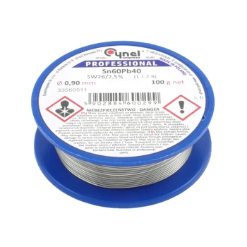 Cyna lutownicza z topnikiem SW26 - 0.9mm - spoiwo Sn60Pb40 Cynel 100g