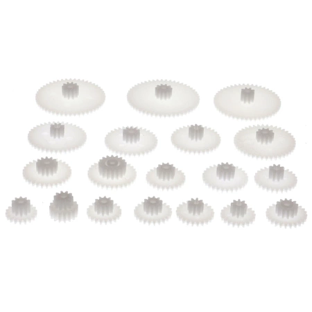 Zestaw 19 kół zębatych i zębatek - do silniczków elektrycznych