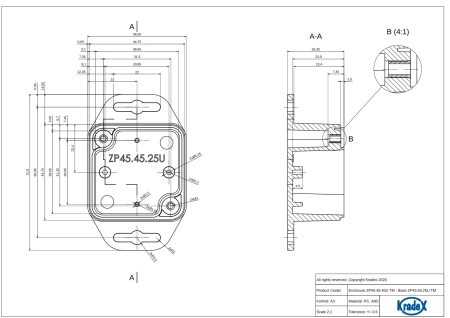 Obudowa hermetyczna z uchem ZP45.45.40 jasnoszara ABS
