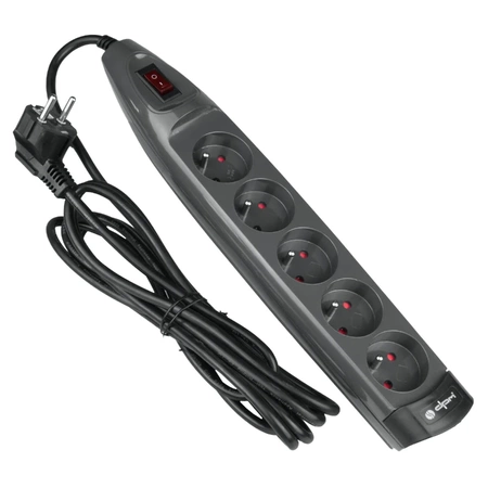 Listwa zasilająca 5 gniazd, włącznik, 1.5m, 10A, 2300W, 3G1, filtr przeciwprzepięciowy, grafitowa