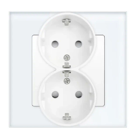 Gniazdo elektryczne podwójne Schuko - szklana ramka - białe - Tawoia Glass