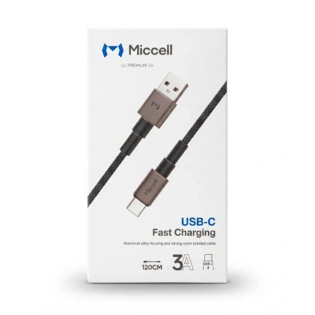 Kabel USB-A - USB-C, 3 A, 1,2 m, czarny, Miccell, MIC-003757