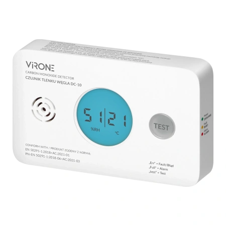 Bateryjny czujnik tlenku węgla/czadu 2xAA żywotność 10 lat, VIRONE DC-10