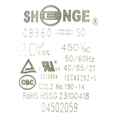 Kondensator rozruchowy do silnika, CBB60 20uF 450Vac 40x70mm konektor