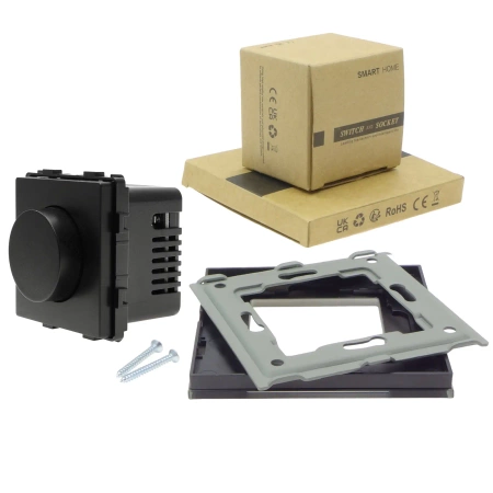 Ściemniacz dimmer 500W, 80W dla LED, regulator obrotów wentylatora - szklana ramka - czarny - Tawoia Glass