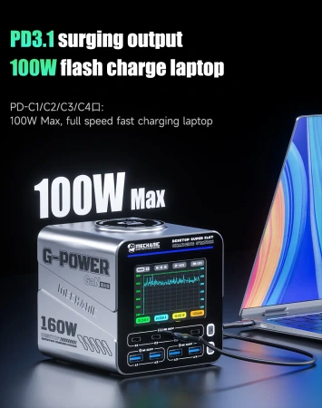 Stacja ładowania G-POWER, GaN 160 W, wielokanałowa, biurkowa, Mechanic