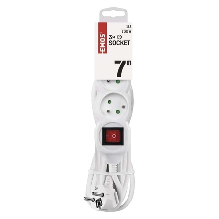 Przedłużacz 7m, 3 gniazda, biały, 10A, 3G1, włącznik, EMOS P1317