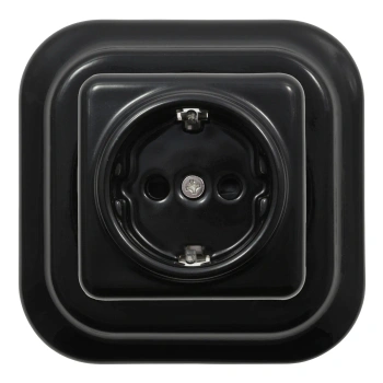 Gniazdo elektryczne Schuko ceramiczne kwadratowe z ramką, montaż podtynkowy, kolor czarny Ceramic Loft