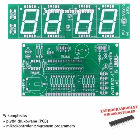 Zegar LED z budzikiem, PCB's i mikroprocesor do projektu AVT1832