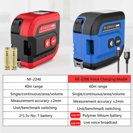 Miara laserowa 2w1 dalmierz 60 m z taśmą mierniczą 5 m - komunikaty głosowe - Noyafa NF-2260L