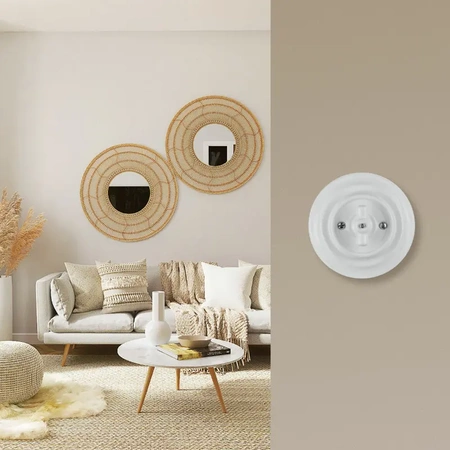 Włącznik światła schodowy obrotowy z ramką, ceramiczny, montaż podtynkowy, kolor biały Ceramic Loft