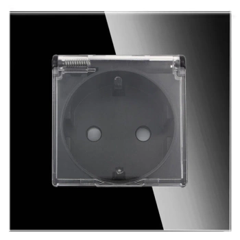Gniazdo elektryczne Schuko IP44 z klapką - szklana ramka - czarne - Tawoia Glass