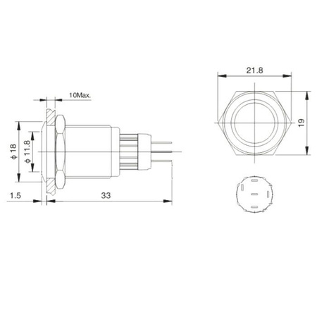 Przycisk wandaloodporny PBW-16APP czarny POWER, bistabilny 2A 250V klawisz płaski podś niebieskie