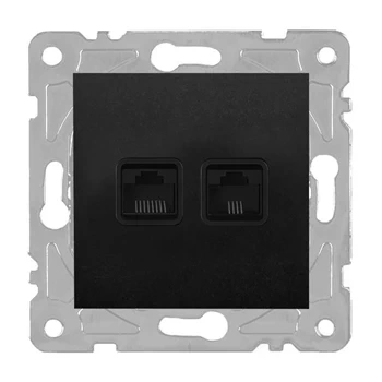 Gniazdo komputerowo-telefoniczne RJ45 i RJ11, kwadratowe, czarne, podtynkowe, moduł bez ramki, QUAD