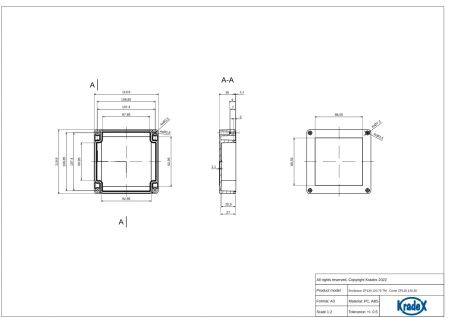 Obudowa hermetyczna ZP120.120.75JH, 119,9 × 119,9 × 75 mm, ABS, jasnoszara, Kradex