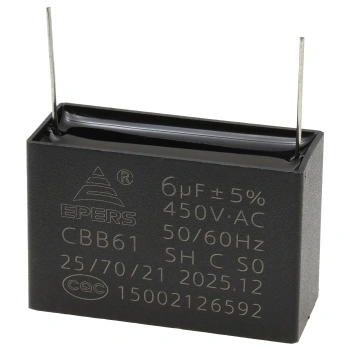 Kondensator rozruchowy do silnika 6µF 450VAC, CBB61, do druku, 47 × 19 × 31 mm, EPERS
