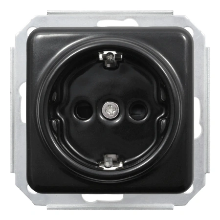 Gniazdo elektryczne Schuko kwadratowe z ramką, czarne, montaż podtynkowy, Ceramic Loft