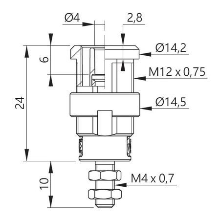 Gniazdo bezpieczne 4mm M4 36A czarne