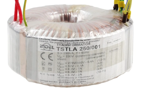 Transformator toroidalny lampowy TSTLA 250/001, 250VA, 0-275V-330V + 50V + 2 × 6,3V + 6,3V, Indel