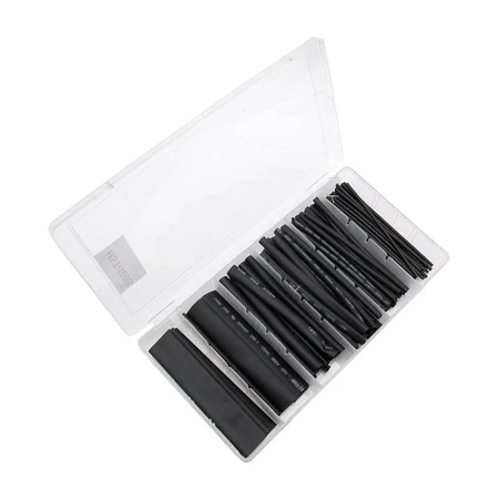 Zestaw koszulek termokurczliwych 100x10cm. Mix rozmiarów, kolor czarny