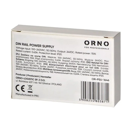 Zasilacz na szynę DIN 24VDC 0.63A 15W