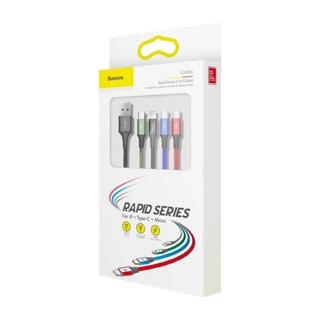 Kabel Lightning - USB 4w1: 2x USB-C, micro USB, 3.5A, nylonowy oplot, 1.2m czarny, CA1T4-B01