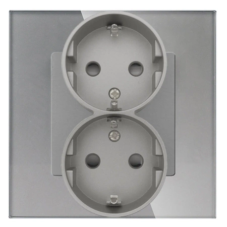 Gniazdo elektryczne podwójne Schuko - szklana ramka - szare - Tawoia Glass