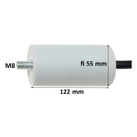 Kondensator rozruchowy do silnika 80µF 450VAC, CBB60, przewody 15 cm, Ø55 × 122 mm, EPERS