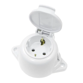 Gniazdo elektryczne Schuko IP44 z klapką okrągłe białe natynkowe - Retro PRL
