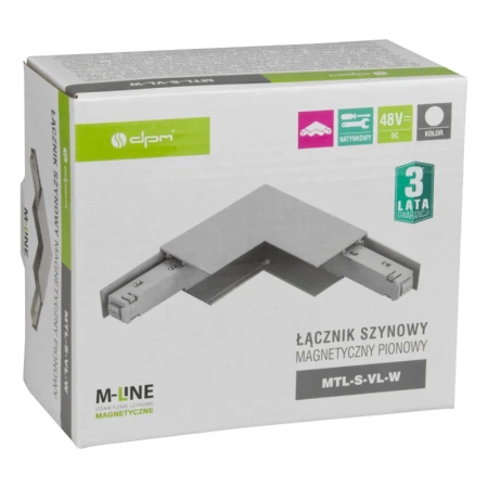 Łącznik kątowy do szyny magnetycznej pionowy natynkowy biały M-LINE