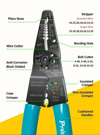 Narzędzie uniwersalne (obcinaczki, ściągacz izol., Zaciskarka) CP-412G Proskit