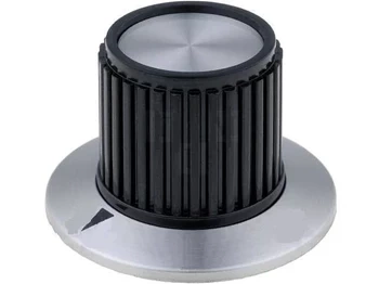 Gałka z kołnierzem do potencjometru na oś 6,35mm - 37x24mm - czarno-srebrna - RN-112B