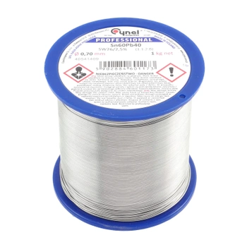 Cyna lutownicza Sn60Pb40 z topnikiem SW26, średnica 0,7 mm, szpula 1 kg, Cynel
