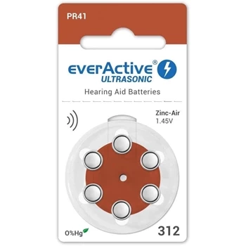 Baterie cynkowo-powietrzne do aparatów słuchowych typ 312 / PR41, 6 szt., everActive ULTRASONIC