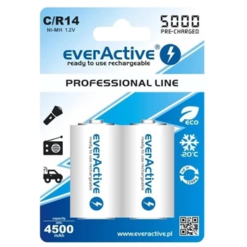 Akumulatory Ni-MH R14 / C 1,2 V 5000 mAh, ready to use, 2 szt., Professional Line, everActive EVHRL14-5000