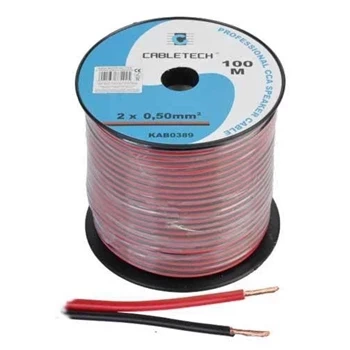 Przewód głośnikowy CCA, 2 × 0,5 mm², czarno-czerwony, szpula 100 m, Cabletech