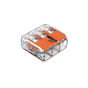 Szybkozłączka WAGO 221-413 z dźwigniami na 3 przewody, drut i linka 0,2-4mm², 32A 450V
