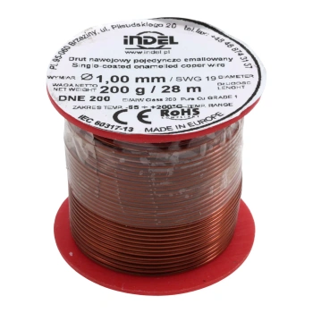 Drut nawojowy emaliowany 1.00mm – miedź nawojowa DNE 200, szpulka 200g / ok. 28m Indel