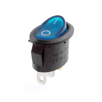 Włącznik ON-OFF klawiszowy owalny, AC, niebieskie podświetlenie, SPST 3P