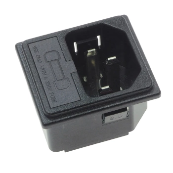 Gniazdo zasilania 230V IEC 10A, męskie z miejscem na bezpiecznik, RF-2004