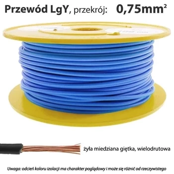 Przewód instalacyjny miedziany jednożyłowy LgY 0,75 mm2, linka giętka, niebieski