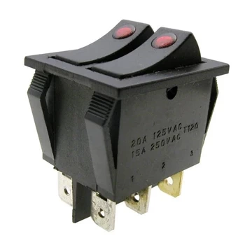 Włącznik ON-OFF klawiszowy, czerwone podświetlenie, DPST 6P