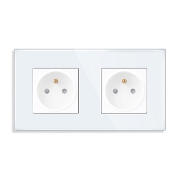 Gniazdo elektryczne z uziemieniem 2 szt białe podtynkowe z ramką szklaną - TAWOIA Glass