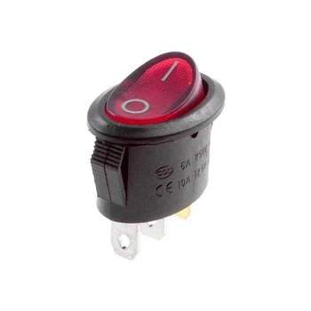 Włącznik ON-OFF klawiszowy owalny, AC, czerwone podświetlenie, SPST 3P